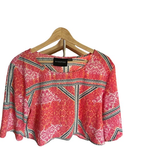 Mink Pink Cropped Shirt Patterned Geometric XS - Picture 1 of 4